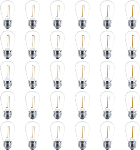 Meconard 30 Pack S14 Edison String Light Bulbs, 1 Watt Replacement Bulbs for Outdoor String Lights, Low Wattage Shatterproof LED Filament Patio Bulbs, E26 Medium Base, 2200K Warm White, Non-Dimmable