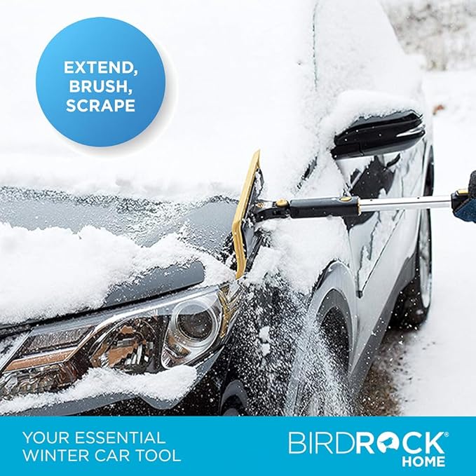 BIRDROCK HOME 39" Extendable Car Snow Brush with Detachable Wide Ice Scraper | 14" Foam Head for Windshield & Paint Safety | Lightweight Body, Ergonomic Grip | Ideal for Cars SUV & Small Trucks Yellow