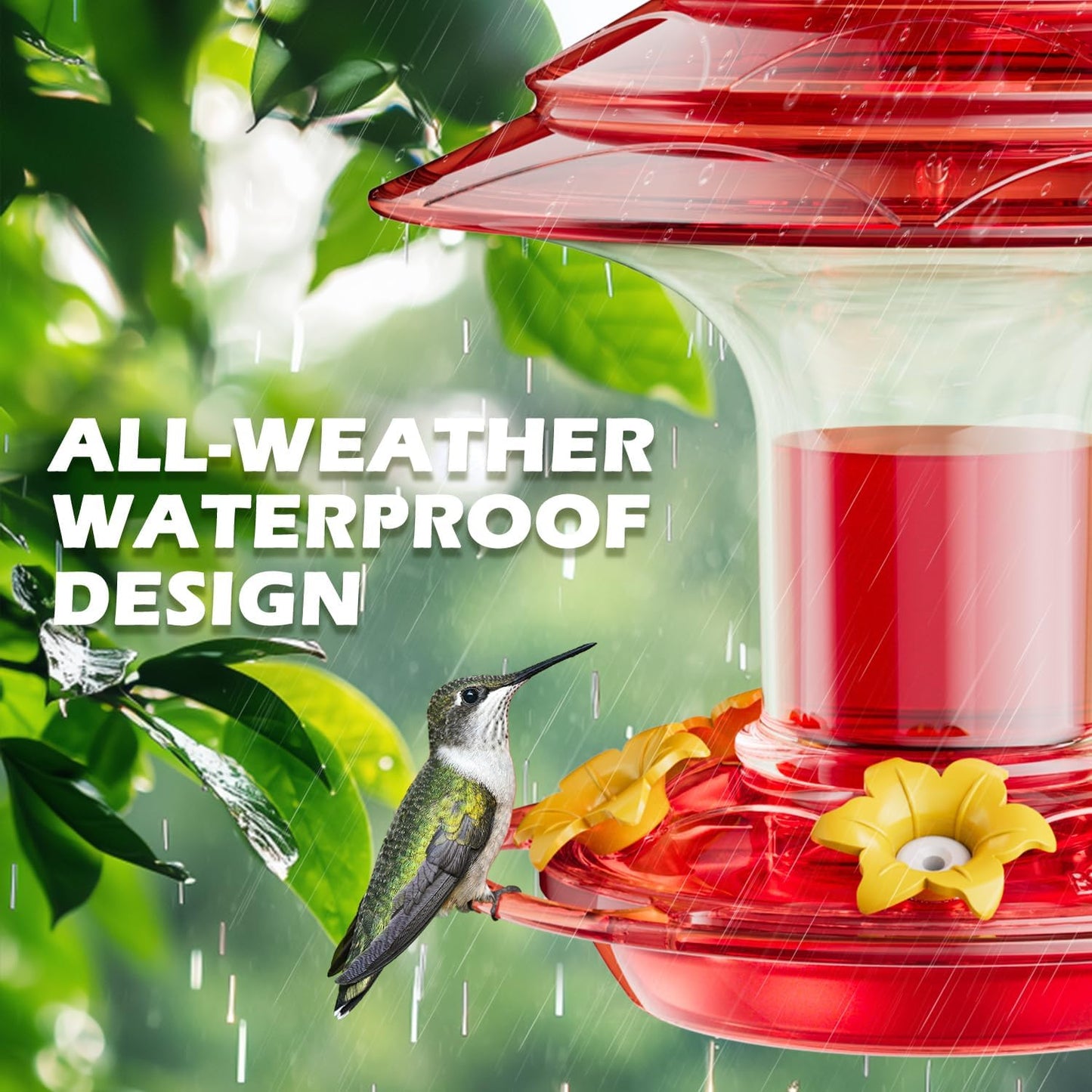 Birdream Hummingbird Feeder for Outdoors Hanging, 20oz Hummingbird Feeders with 5 Bee Guard Feeding Ports & Built-in Ant Moat Brush Leak-Proof for Outside Gifts for Women - Red