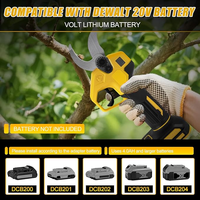 Cordless Pruning Shears Compatible with Dewalt 20V, Electric Pruning Shears with Extension Pole up to 4.57m Range, LCD Display 30 mm Battery Pruning Shears & Loppers for Garden (No Battery)