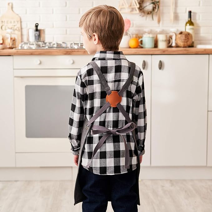 NEOVIVA Heavy Duty Work Apron for Kid Boys with Pockets and Adjustable Cross-back Straps