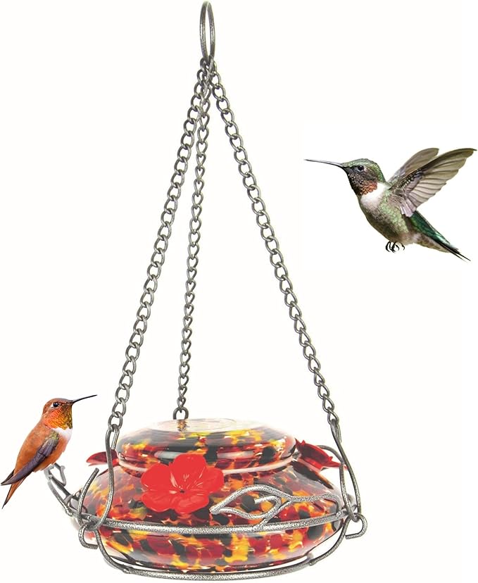 Nature's Way Bird Products GHF5 Hand Blown Garden Top Fill Hummingbird Feeder, 16 oz Capacity, Molten