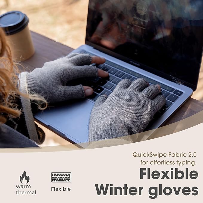 Rahhint Alpaca Wool Fingerless Gloves for Men Women Double-Layer Winter Gloves Warm Windproof Knitted for Typing Driving