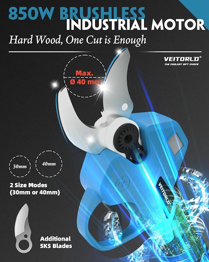 Upgraded Electric Pruning Shears, 1.6" Cutting Diameter Cordless Pruner with 2*2.0Ah Rechargeable Batteries&SK5 Blade, Garden Pruning Tool for Tree Branches, Gifts for Men Boyfriend Him Valentines Day