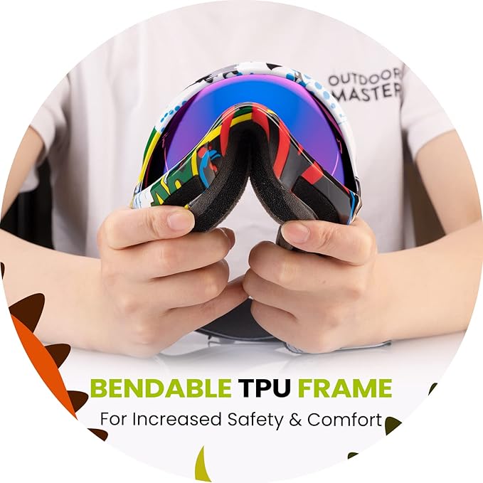 OutdoorMaster Kids Ski Goggles - Helmet Compatible Snow Goggles for Boys & Girls with 100% UV Protection
