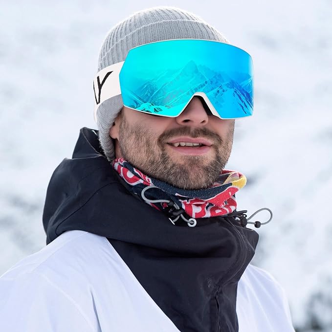 Ski Goggles for Men Women,Frameless UV Protection OTG Anti-fog Snowboard Snow Skating Goggles