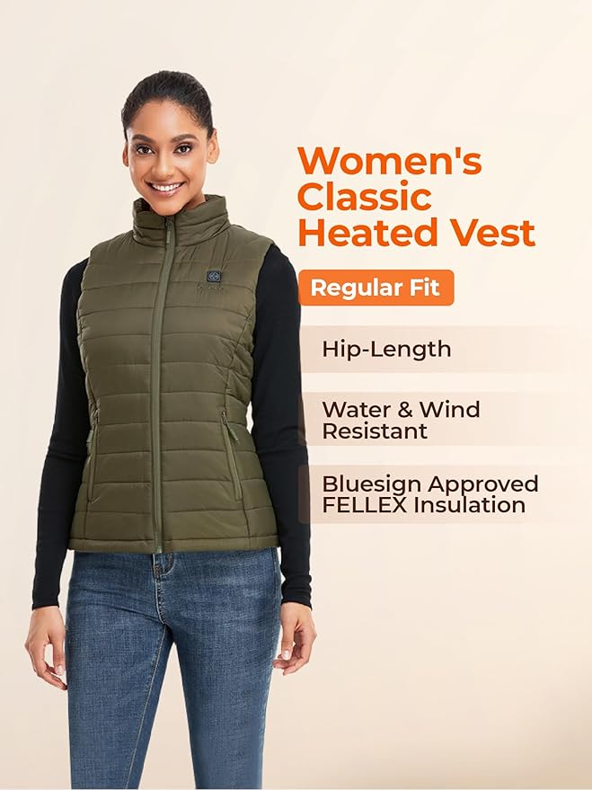 ORORO Women's Lightweight Heated Vest with USB-C Rechargeable Battery, Puffer Classic Heating Vest