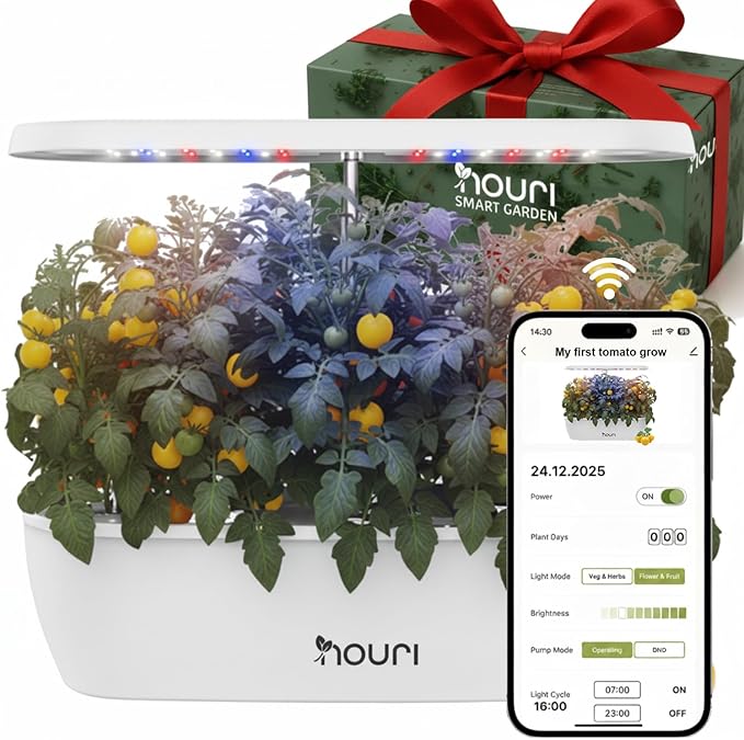 Nouri 12 Pod APP Smart Garden for Home Cooks with Heirloom Basil | Hydroponics Growing System Kit | LED Grow Lights | Indoor Gardening System | Herb Garden Planter Indoor Kit | Gifts for Women & Men