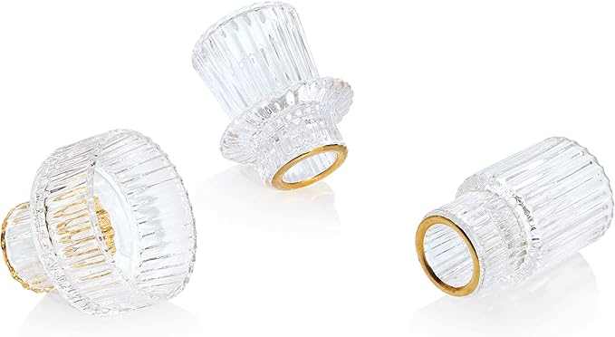 Vixdonos Taper Glass Candlestick Holders Tealight Candle Holders for Table Centerpieces, Wedding Decor and Dinner Party (6 Pcs, Gold Rim Clear)