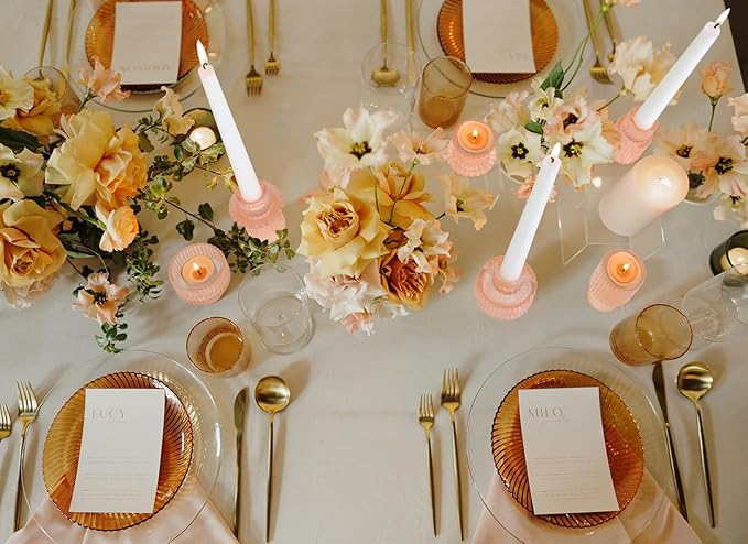 Vixdonos Taper Glass Candlestick Holders Tealight Candle Holders for Table Centerpieces, Wedding Decor and Dinner Party (6 Pcs, Orange Pink)