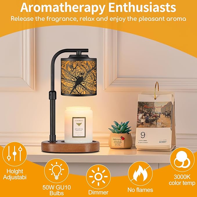 Candle Warmer Lamp with Timer, Electric Candle Lamp Warmer Birthday for Mom Women Home Bedroom Decor Wax Melt Warmer for Scented Wax with Jar Candles (Dragonfly)