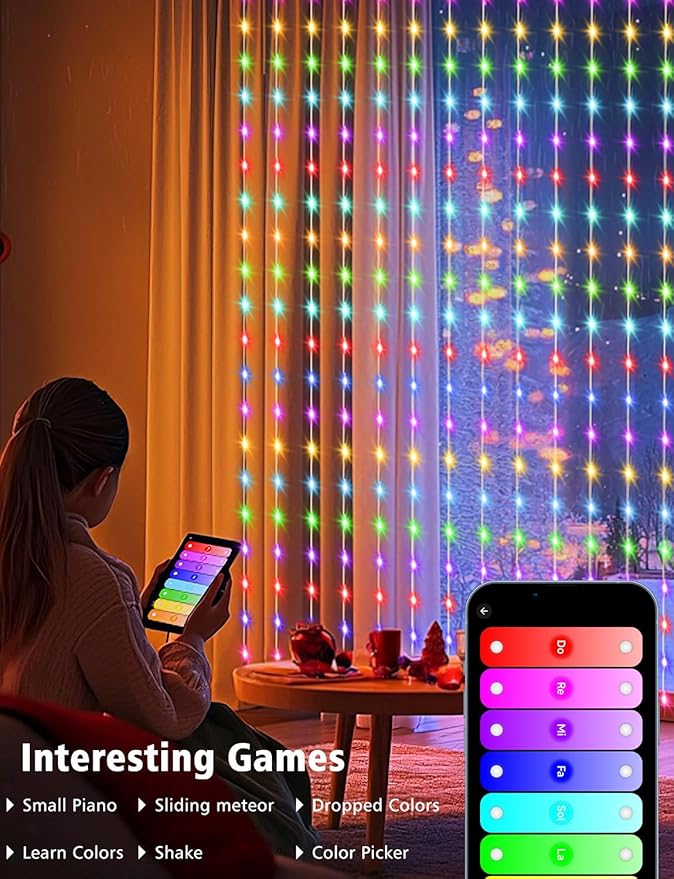 echosari Smart 600 LED Curtain Lights, 20Ft x 10Ft, Compatible with Alexa, App Control, DIY Fairy Lights, Dynamic for Backyard, Home, Wedding, Party Decor - RGB Color Changing IC