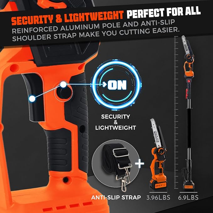8'' Electric Pole Saws for Tree Trimming, Cordless 2-in-1 Pole Saw & Mini Chainsaw with Extension Pole, Battery Powered with 2x4.0Ah Batteries and Charger, Max 16FT Reach for Pruning