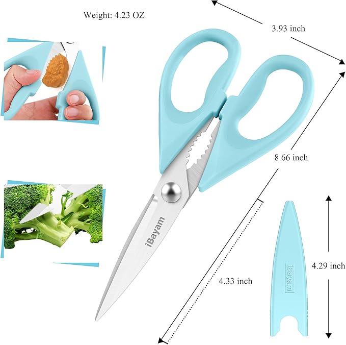 Kitchen Shears, iBayam Kitchen Scissors All Purpose Heavy Duty Meat Scissors Poultry Shears, Dishwasher Safe Food Cooking Scissor Stainless Steel Utility Scissor, 2-Pack, Light Blue, Pistachio