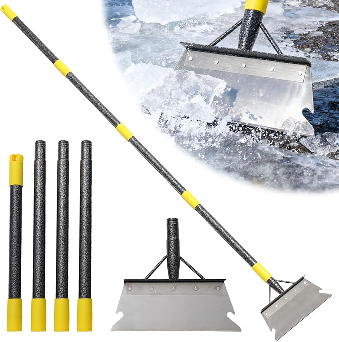 Garden Flat Shovel,60” Ice Scraper,Snow Shovel for Driveway, Stainless Steel Multifunctional Cleaning Shovels Chopper Floor Scraper for Outdoor Walkway Car Snow Ice Weeds Moss Removal