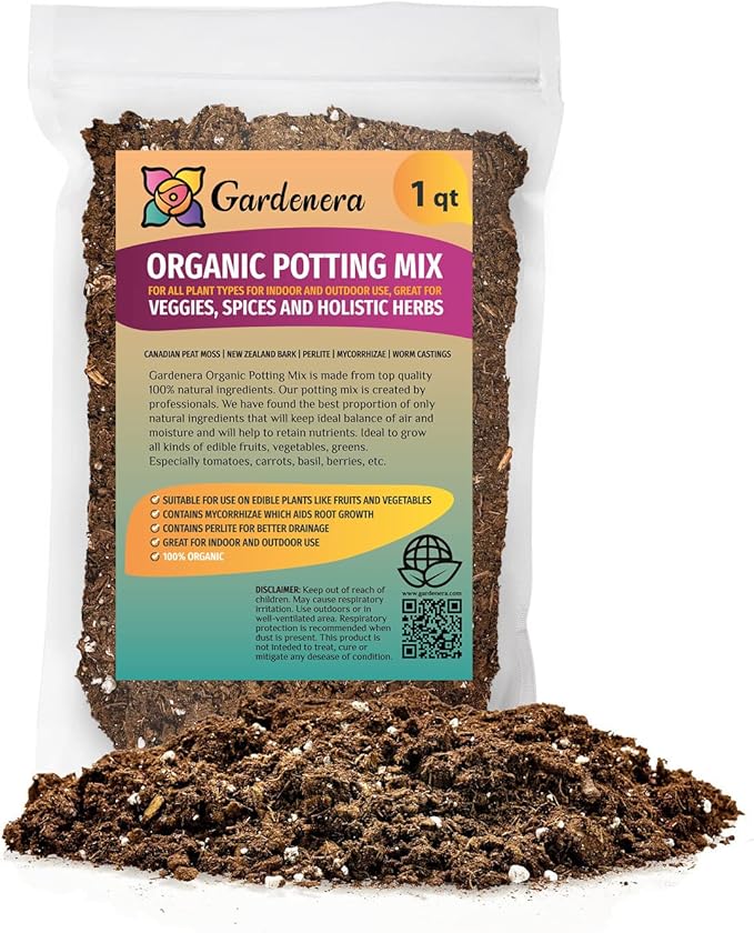 GARDENERA Organic Potting Mix for All Plant Types for Indoor and Outdoor Use, Great for Veggies, Spices, and Holistic Herbs - (1 Quart Bag)