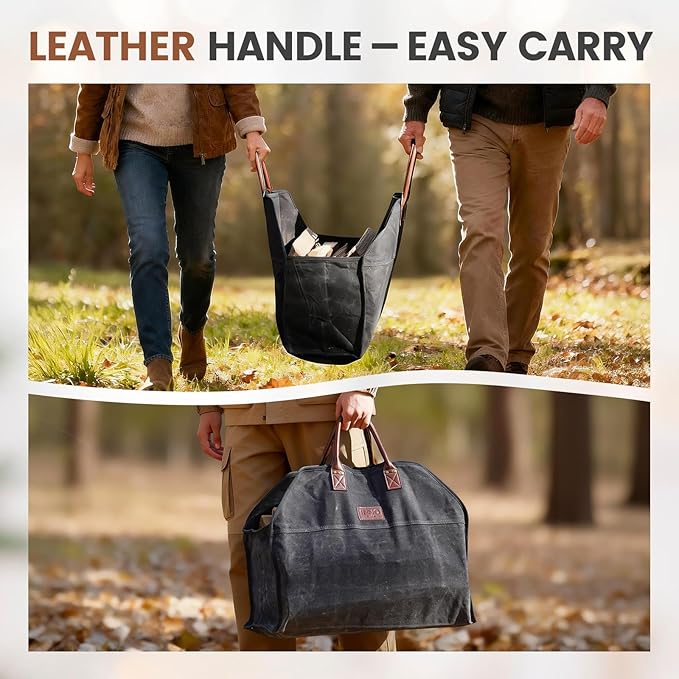 INNO STAGE Waxed Canvas Firewood Log Carrier, Extra Large Storage Tote Bag for Camping, BBQ Barbecue