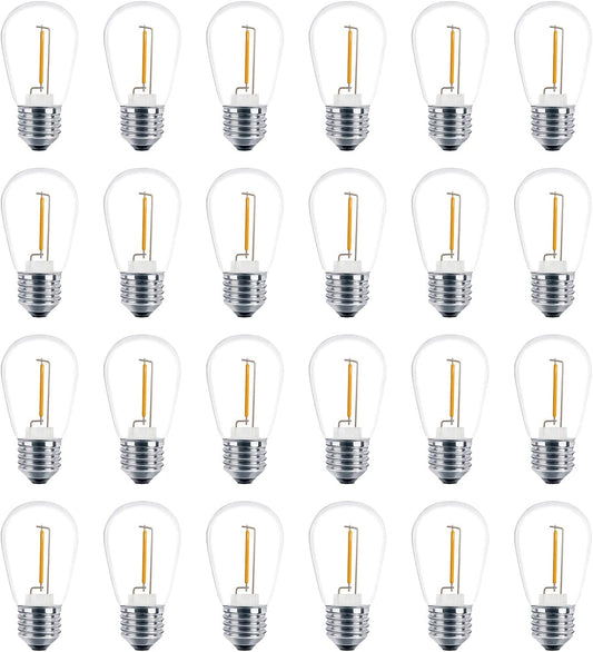 Meconard 24 Pack LED S14 Replacement Light Bulbs, Shatterproof Outdoor 1 Watt to Replace 11Watts String Incandescent Bulb, E26 Regular Medium Screw Base, 2200K Warm White, Non-Dimmable