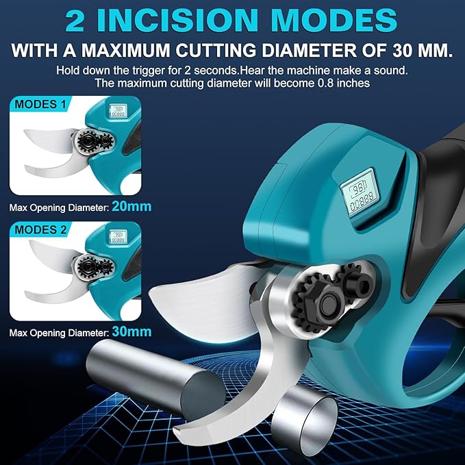 Cordless Electric Pruning Shears,Branch Cutter with LCD Display, Trimming Scissors Battery Power,1.6 Inch Cutting Diameter, SK5 Blade Tree Trimmer, 2 Rechargeable 2000mAh Lithium Batteries set