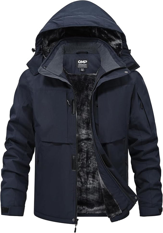 QMP Winter Jackets For Men with Hoode Ski Snow Snowboarding Waterproof Fleece Liner Coats Windproof Raincoat 6 Pockets