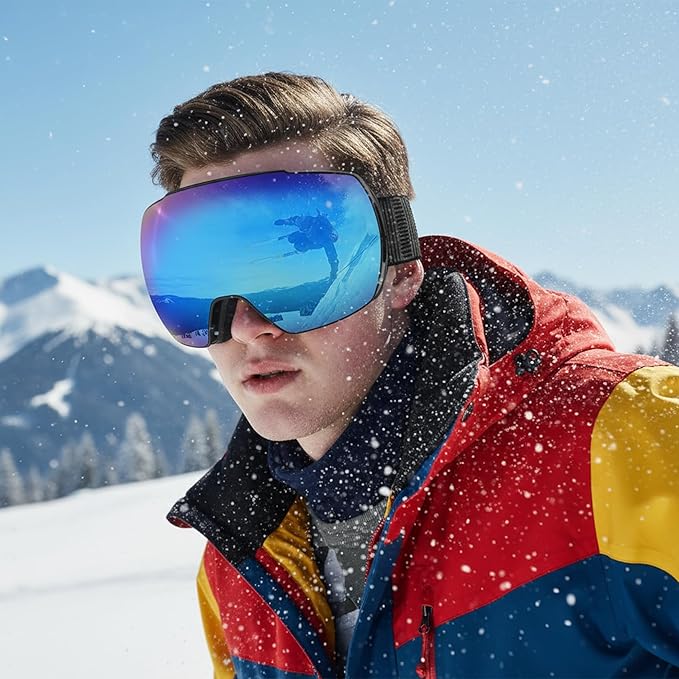 OULAIQI OTG Ski Goggles UV400 Anti-Fog Snowboard Glasses for Men Women Youth- Perfect for Skiing, Snowboarding,Winter Sports