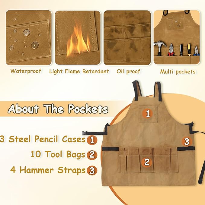 Urby Big and Tall Plus Size Work Apron: Flame Resistant Leather Welding Apron, Wood and Workshop Canvas. Butcher Rubber.