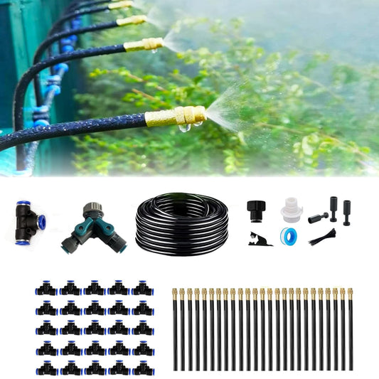 New drip Irrigation kit, Automatic Garden Watering System, Quick Connector and 360-degree Bending Dropper atomizing Copper Nozzle, Garden Plant Lawn Courtyard Watering System.(25spray nozzles)