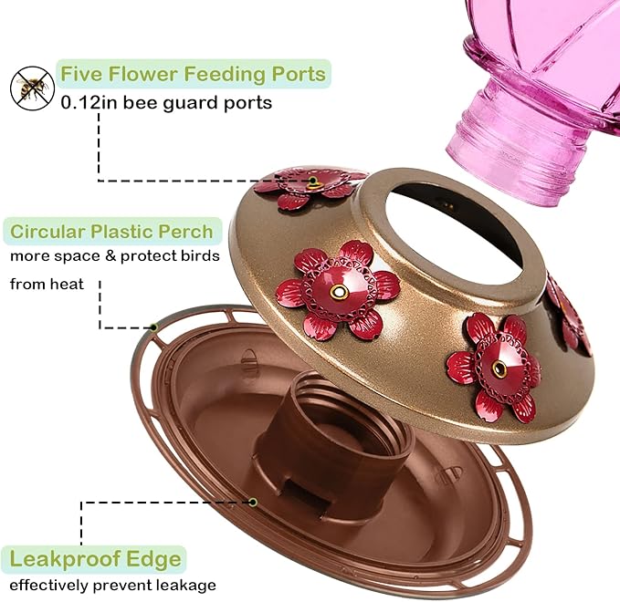 BOLITE Hummingbird Feeders for Outdoors Hanging, Glass Hummingbird Feeder, Wild Bird Feeder with Five Feeding Ports, 20 Ounces, 2 Pack, Purple and Blue, Birthday Gifts for Women Men, Gifts for Mom Dad