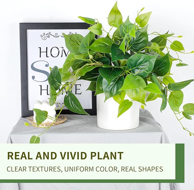 JPSOR Faux Plants Indoor, Pothos Small Fake Plants for Home Decor Indoor Fake Potted Plant Artificial Plants for Living Room Shelf Home Office Decor（White Ceramic Pot）