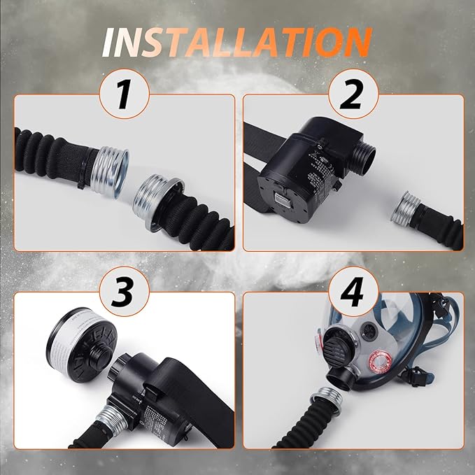 HANUU Reusable PAPR Respirator, Portable PAPR Respirator System with 40mm Activated Carbon Filter, Powered Air Purifying Respirators, Gas Mask for Gases, Dust, Vapors, Chemicals, Paint, Spray