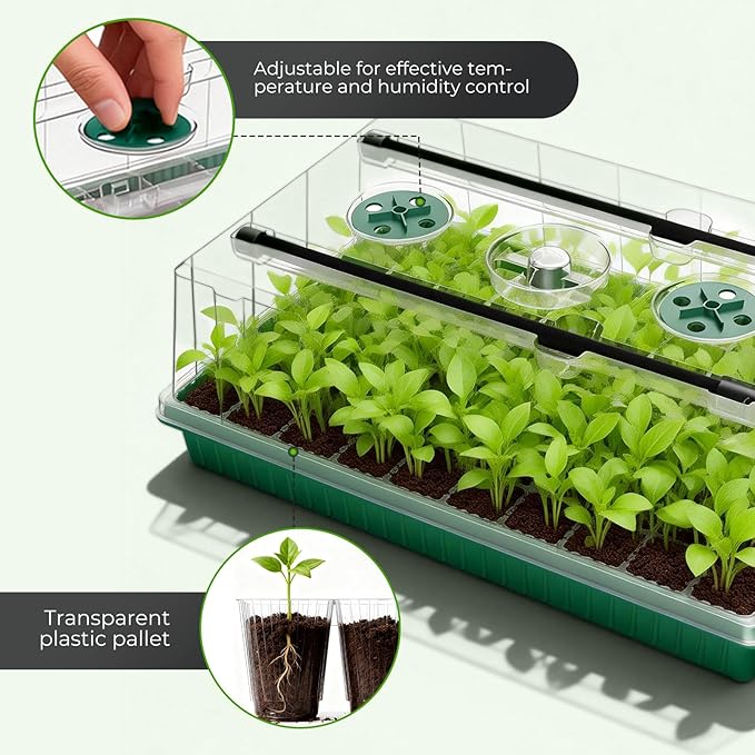 120 Cells Seed Starter Tray with Grow Light, Smart Timer， Seedling Starter Kit with Humidtiy Dome, 3/6/12H Timer，Germination Kit For all plants including cucumbers, tomatoes etc.Plant Seed（2Pack ）