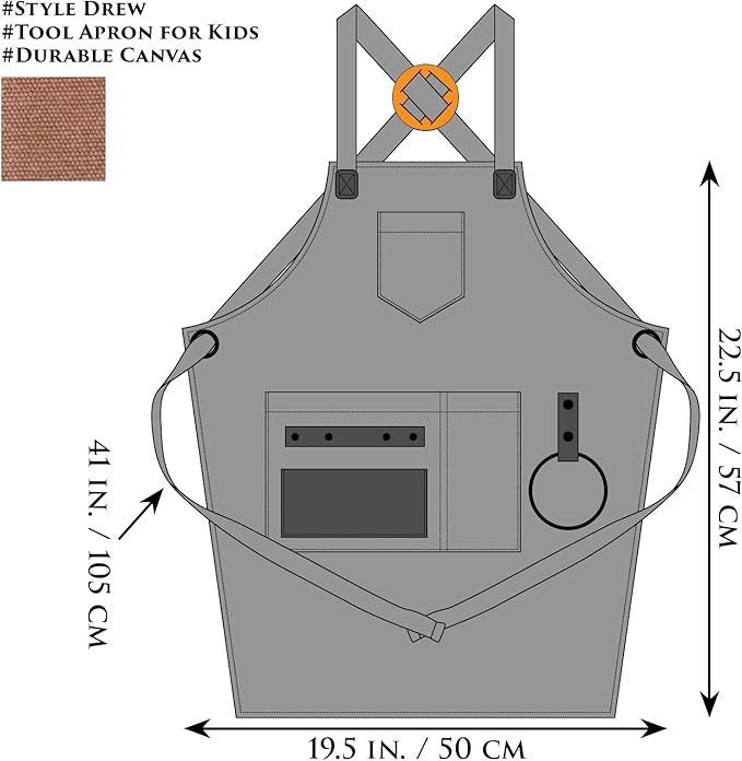 NEOVIVA Heavy Duty Work Apron for Kid Boys with Pockets and Adjustable Cross-back Straps