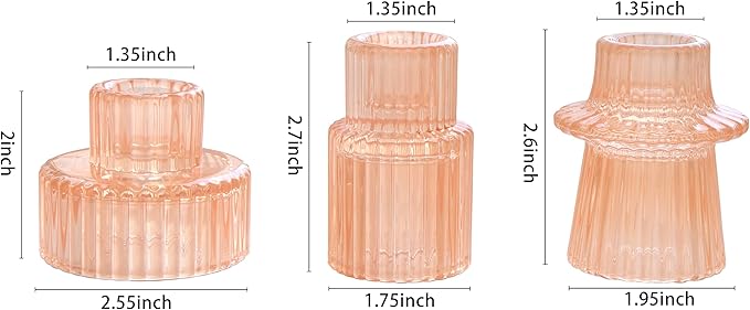 Vixdonos Taper Glass Candlestick Holders Tealight Candle Holders for Table Centerpieces, Wedding Decor and Dinner Party (6 Pcs, Orange Pink)