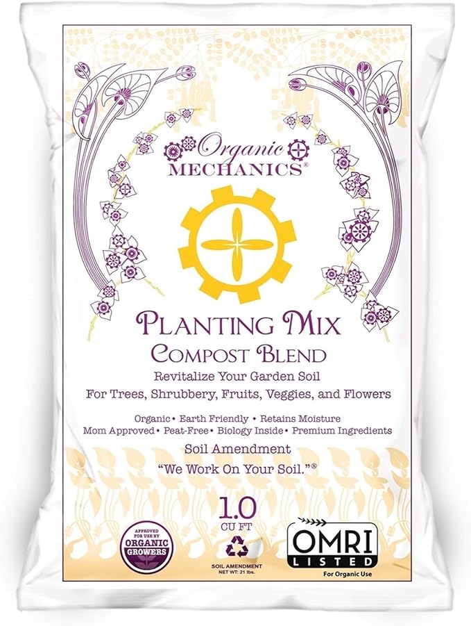 Organic Mechanics Planting Mix Compost Blend, 1 Cu Ft - Revitalizes Garden Soil with Compost, Pine Bark, Coconut Coir, and Worm Castings for Raised Beds, Gardens & More - Peat-Free & Eco-Friendly