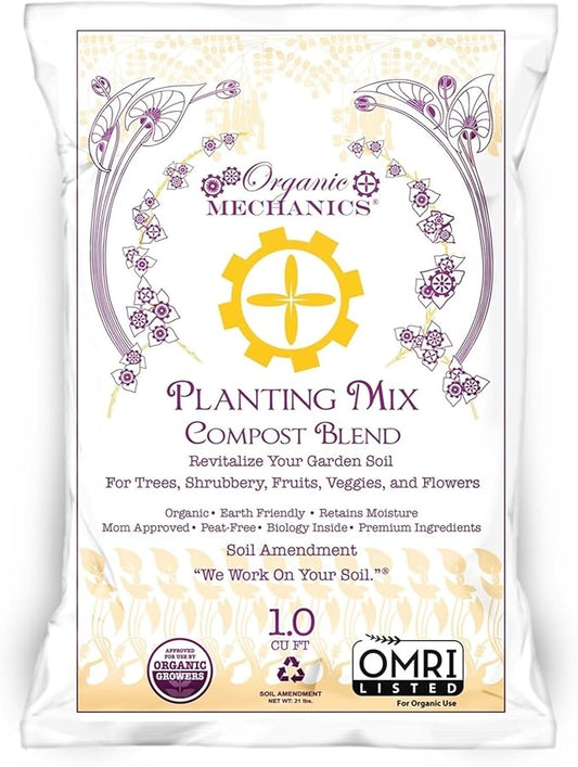 Organic Mechanics Planting Mix Compost Blend, 1 Cu Ft - Revitalizes Garden Soil with Compost, Pine Bark, Coconut Coir, and Worm Castings for Raised Beds, Gardens & More - Peat-Free & Eco-Friendly