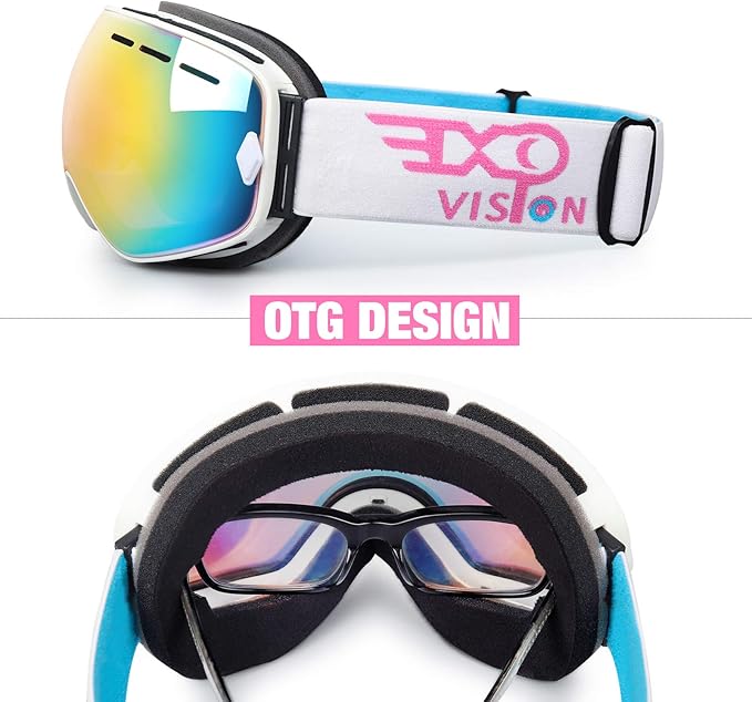 EXP VISION Snowboard Ski Goggles Men Women Youth, Anti Fog OTG Winter Snow Goggles Spherical Detachable Lens