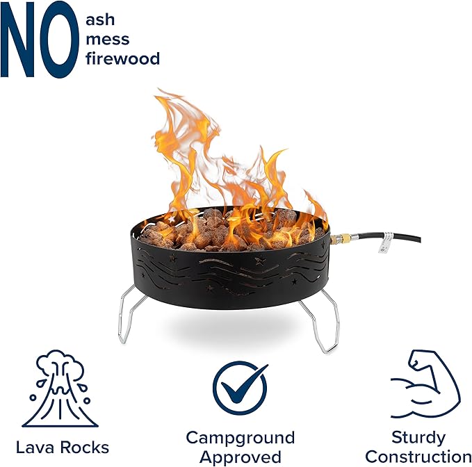 Camco Portable Propane Campfire | Features 8-Foot Hose and Adjustable Regulator | Great for Campsites with Fire Restrictions | (58047)