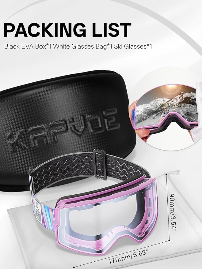 KAPVOE Ski Goggles Photochromic & Color Anti-fog UV400 Protection OTG Snowboard goggles Suitable for Men Women K722