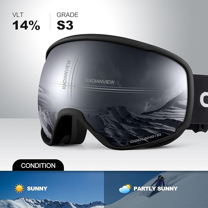 Odoland Snow Ski Goggles S2 Double Lens Anti-Fog OTG Windproof UV400 Eyewear for Men, Women and Youth-Skiing Snowboarding