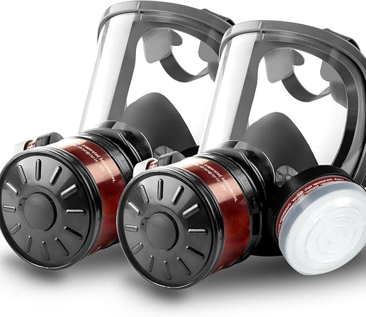 HANUU Gas Masks Survival Nuclear and Chemical, Gas Mask with 40mm Activated Carbon Filter and P-A-1 Filters, Tactical Full Face Respirator Mask for Vapor Chemicals Spray Paint Resin Dust (2 Pack)