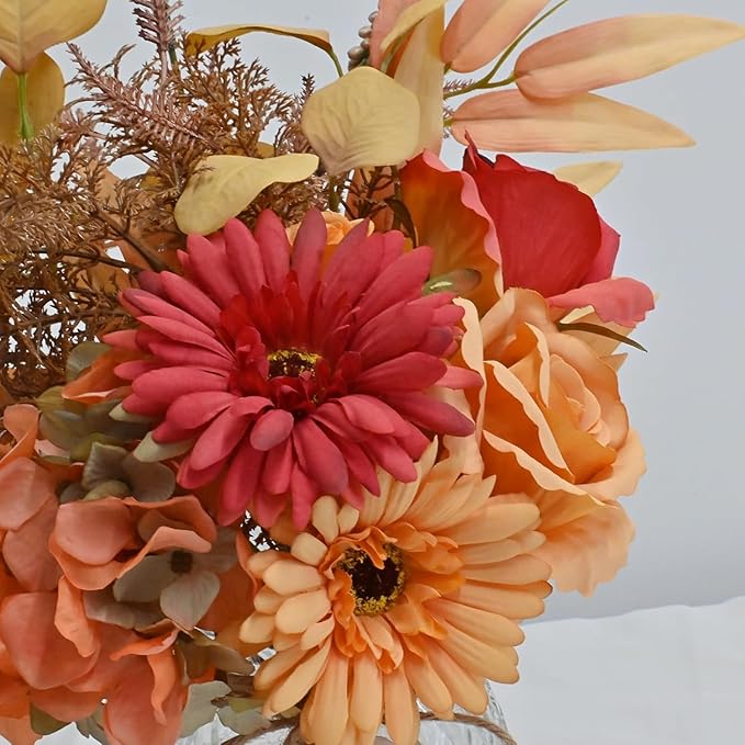 Autumn Artificial Flower Bouquet in Vase, Fall Silk Flower Arrangement, Faux Floral Centerpiece for Home Decor, Table Centerpiece for Autumn, Living Room Office Decoration