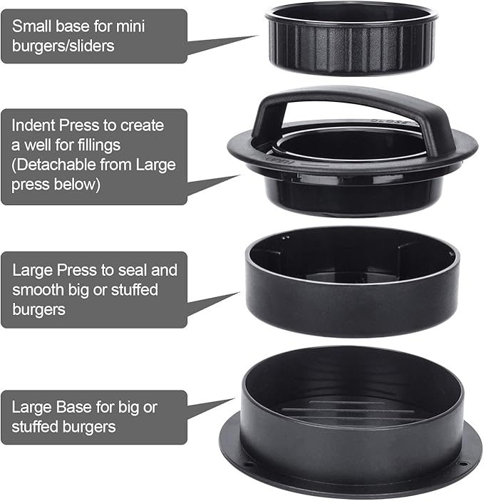 Burger Press, Hamburger Press Patty Maker With 100Pcs Hamburger Patty Paper, 3 in 1 Non Stick Patty Mold for Stuffed Burgers, Sliders, Veggie Beef Burger, Kitchen Barbecue Tool Grilling Accessories