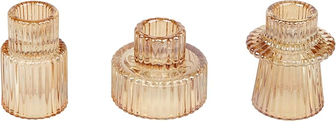 Vixdonos Taper Glass Candlestick Holders Tealight Candle Holders for Table Centerpieces, Wedding Decor and Dinner Party (3 Pcs, Gold)