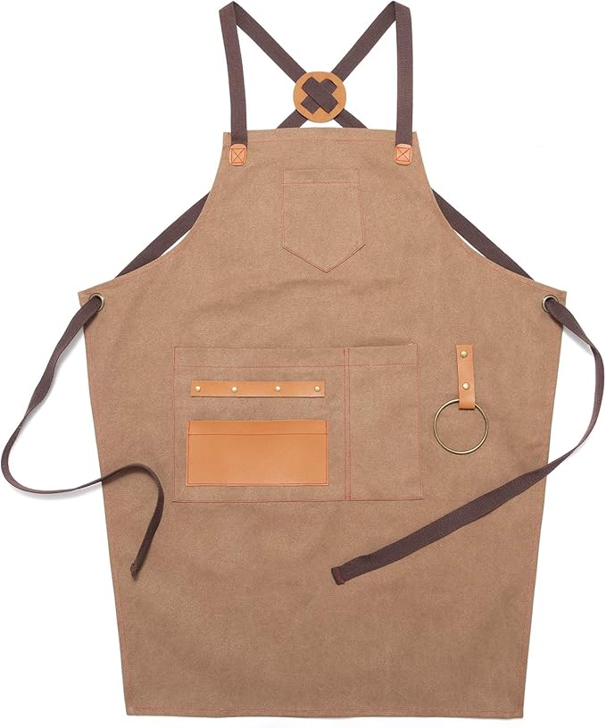 NEOVIVA Heavy Duty Work Apron for Kid Boys with Pockets and Adjustable Cross-back Straps