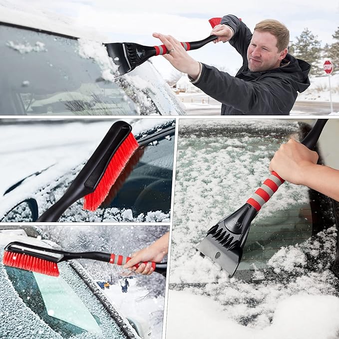 FOVAL 27" Snow Brush with Wider Ice Scraper (4.73" Width)(2 Pack), Snow Removal Car Brush with Comfortable Foam Grip for Cars, Trucks, SUVs, Windshield (Heavy Duty ABS, PVC Brush)