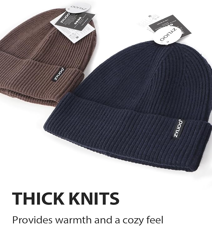 Zylioo Oversize Beanie Hats, XXL Big Size Ribbed Knit Cuffed Winter Hat for Cold Weather, Warm Skull Watch Cap