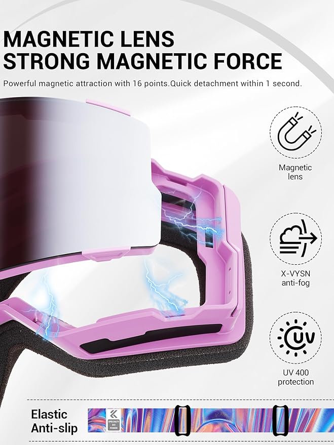 KAPVOE Ski Goggles Photochromic & Color Anti-fog UV400 Protection OTG Snowboard goggles Suitable for Men Women K722