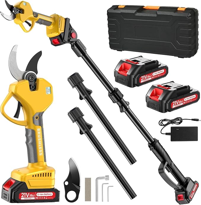 Electric Pruning Shears Cordless 2.6 Inches & Electric Pole Pruner 2-IN-1 with 8ft Pole Reach To 14ft, 2 * 2Ah Battery Pruning Shears, Cordless Pole Pruner Garden Tool for Tree Trimming Branch Cutter