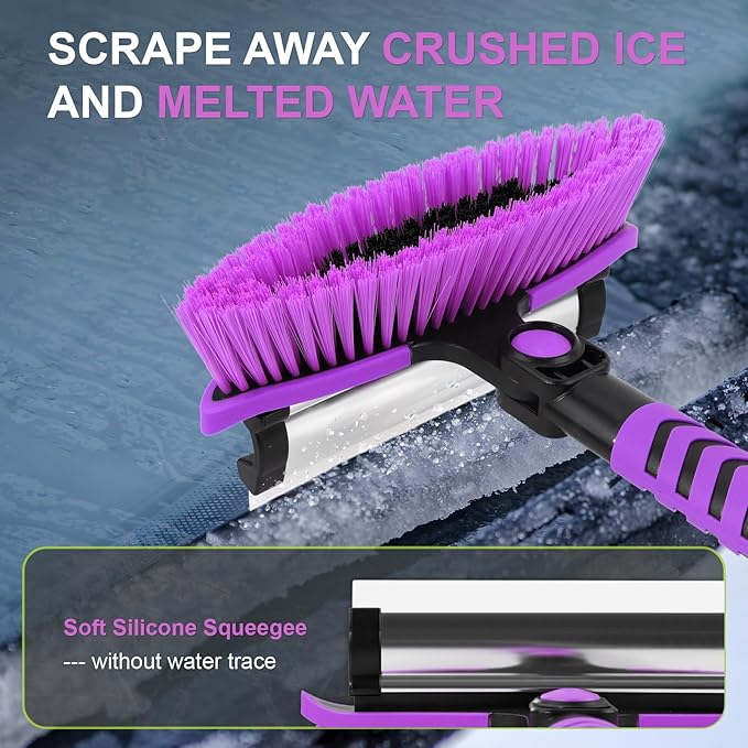 Yougfin 3 in 1 Snow Brush with Ice Scraper for Car Windshield Extendable, SUV Snow Removal with Squeegee Heavy Duty, 180° Rotating Head Car Window Cleaner for Winter 43 inch