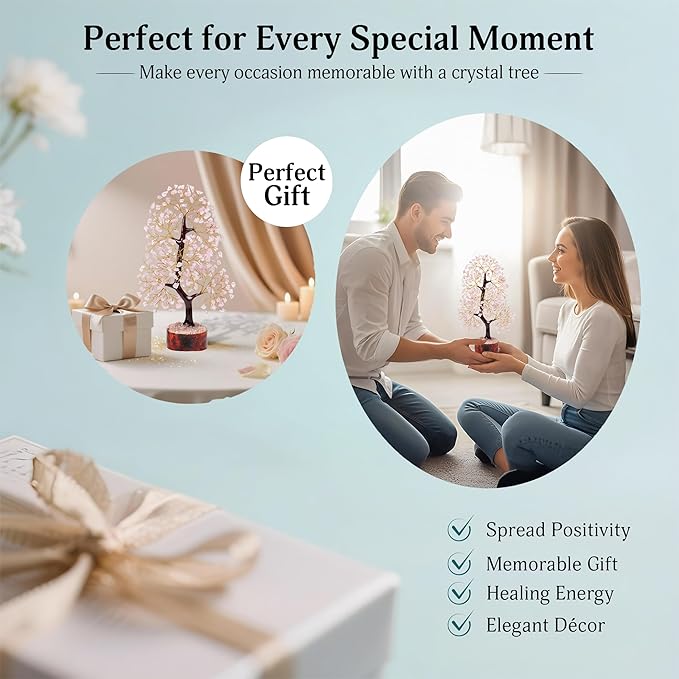 FASHIONZAADI Rose Quartz Crystal Tree of Life for Women Office Decor, Good Luck, Money, Meditation, Positivity, Handmade Healing Crystal Stones Bonsai Tree Spiritual Birthday Gifts for Women